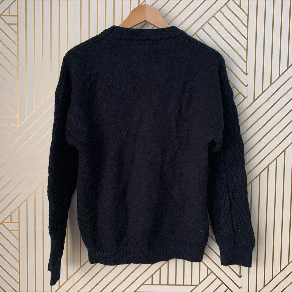 Aelfric Eden Retro 90s Cable Knit Fisherman Sweater ribbed hems black Small S - Picture 9 of 11